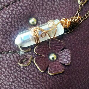 Clear Angel Aura Quartz Necklace - Handmade - Wire Wrapped - Copper Chain 22"